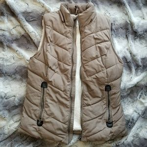 green tea/ tan puffer vest/ small